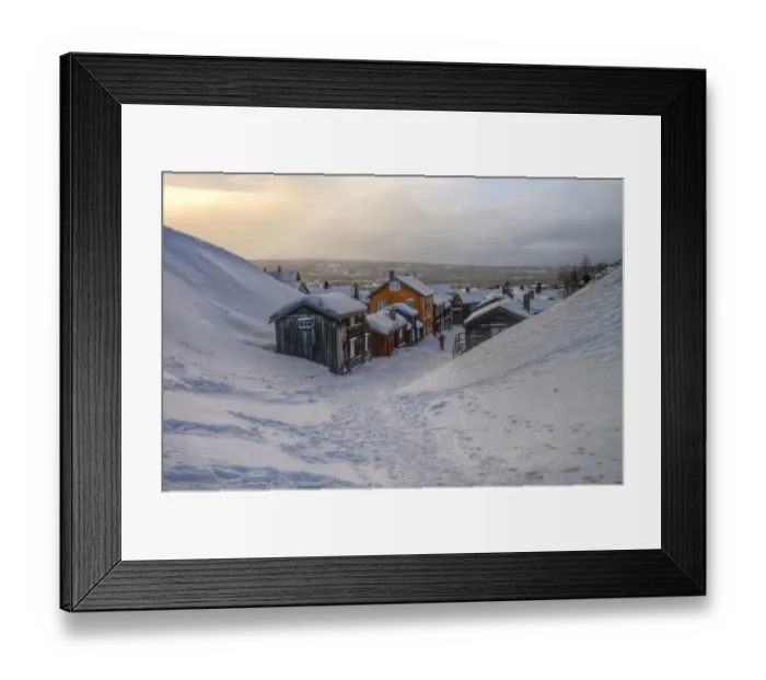 Framed Print : Roros mining colourful town winter sunset