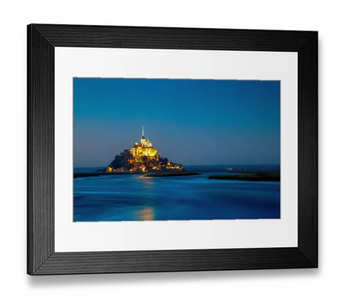 Framed Print : Mont Saint-Michel at sunset with water in surround Framed Print : Mont Saint-Michel at sunset with water in surround