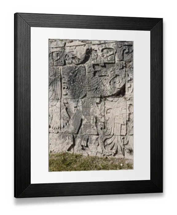 Framed Print : Figures on a wall in Uxmal, YucatAan, Mexico