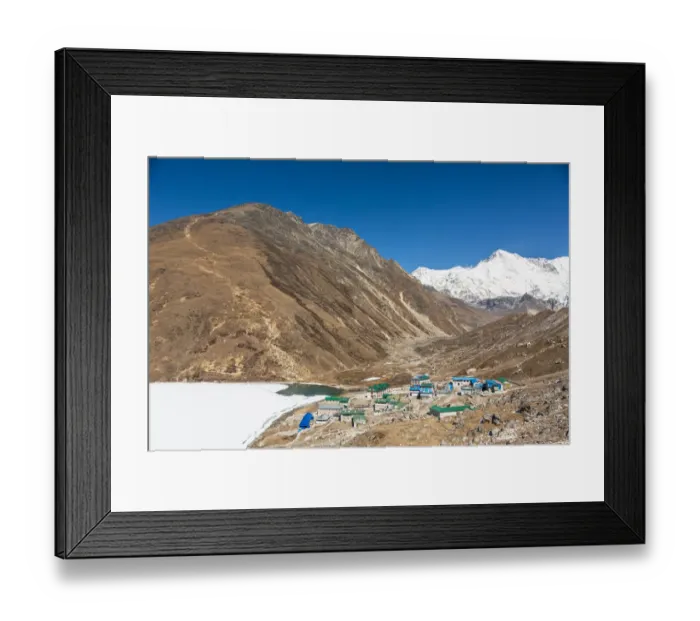 Framed Print : Gokyo village in Nepal with the frozen lake Framed Print : Gokyo village in Nepal with the frozen lake