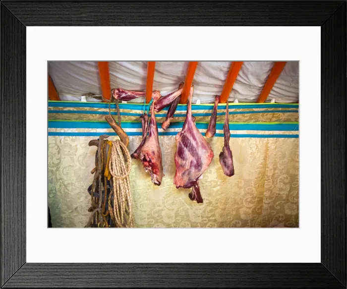 Framed Print : Drying meat inside of yurt at Orkhon Valley in centreal of Mongolia Framed Print : Drying meat inside of yurt at Orkhon Valley in centreal of Mongolia
