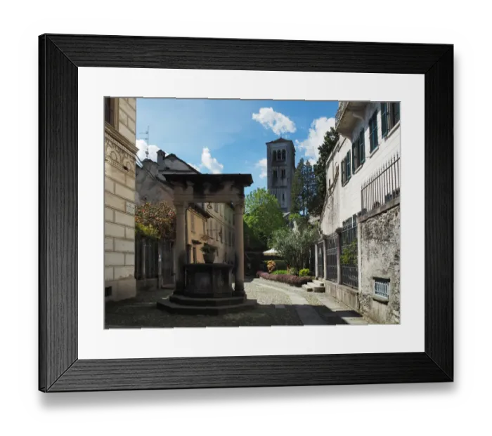 Framed Print : Ancient Alley With Fountain On Island Of San Giulio, Lake Orta, Northern Italy