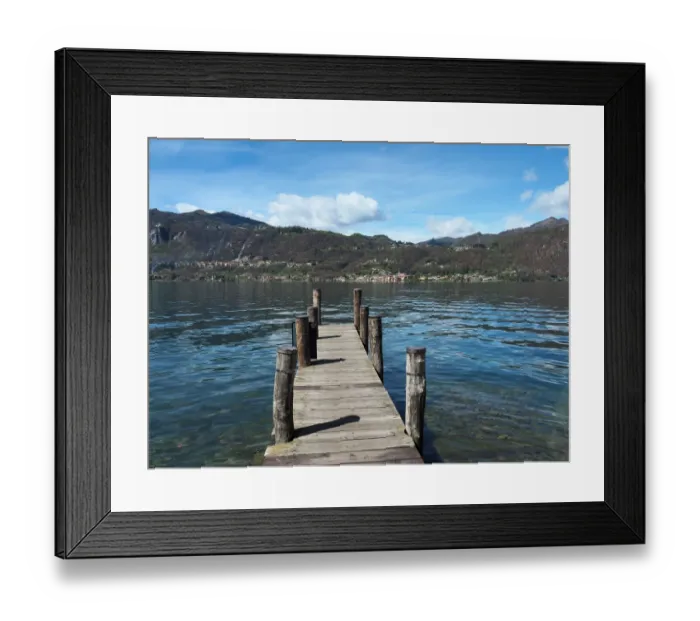 Framed Print : Wooden Dock On Lake Orta In Northern Italy Framed Print : Wooden Dock On Lake Orta In Northern Italy