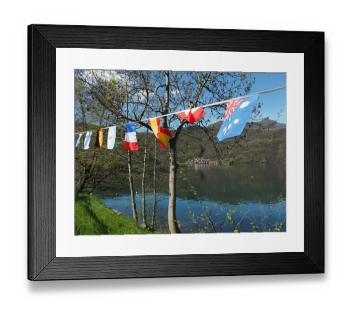 Framed Print : View Of Lake Orta With International Flags In The Foreground Framed Print : View Of Lake Orta With International Flags In The Foreground