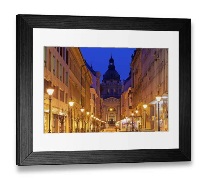 Framed Print : Hungary, Budapest, View along illuminated Zrinyi street