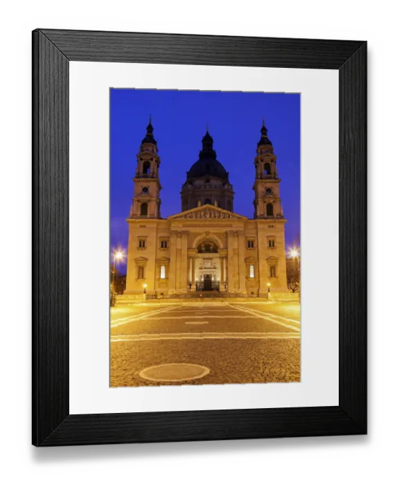 Framed Print : Hungary, Budapest, Saint Stephens Basilica and illuminated square Framed Print : Hungary, Budapest, Saint Stephens Basilica and illuminated square