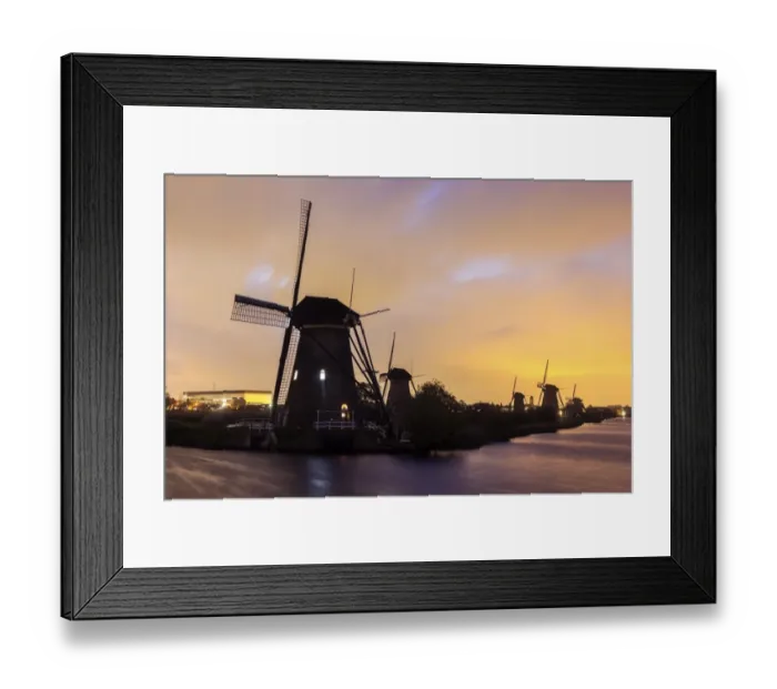 Framed Print : Netherlands, South Holland, Kinderdijk, Silhouette of traditional windmills Framed Print : Netherlands, South Holland, Kinderdijk, Silhouette of traditional windmills