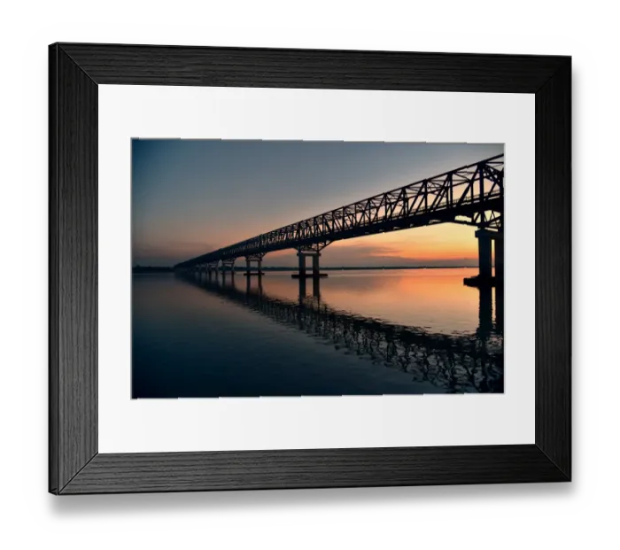 Framed Print : Irrawaddy river bridge at sunset with reflection sky Myanmar Asia Framed Print : Irrawaddy river bridge at sunset with reflection sky Myanmar Asia