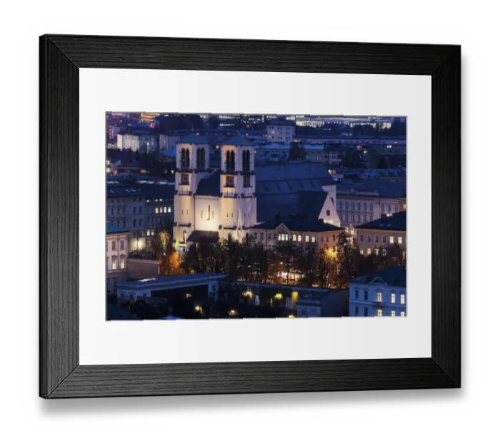 Framed Print : Austria, Salzburg, Illuminated St. Andrews Church and surrounding cityscape Framed Print : Austria, Salzburg, Illuminated St. Andrews Church and surrounding cityscape