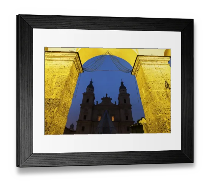 Framed Print : Austria, Salzburg, Salzburg Cathedral and arch against night sky Framed Print : Austria, Salzburg, Salzburg Cathedral and arch against night sky