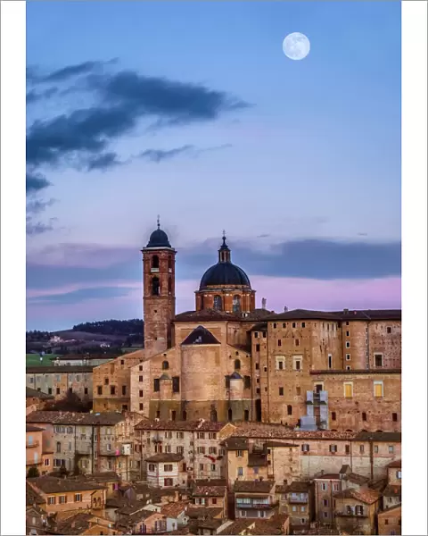 Urbino, Italy under a full moon