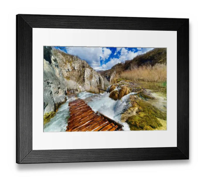 Framed Print : Boardwalk through waterfalls, Plitvice Lakes Framed Print : Boardwalk through waterfalls, Plitvice Lakes