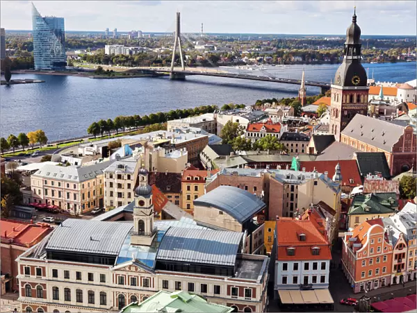 Latvia, Riga, Old town and bridge