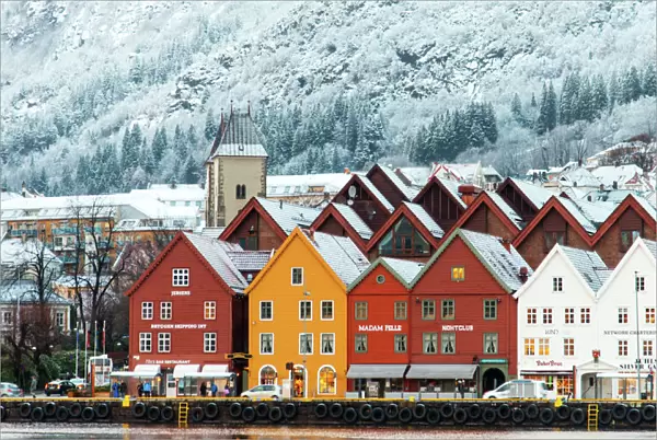 Hanseatic houses in Bryggen at winter