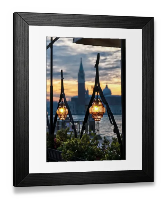 Framed Print : Lighted lamps in the Venice sunset Framed Print : Lighted lamps in the Venice sunset