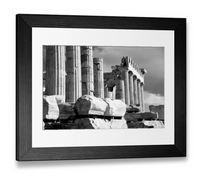 Framed Print : Mono piles of stones before ruined Parthenon Framed Print : Mono piles of stones before ruined Parthenon