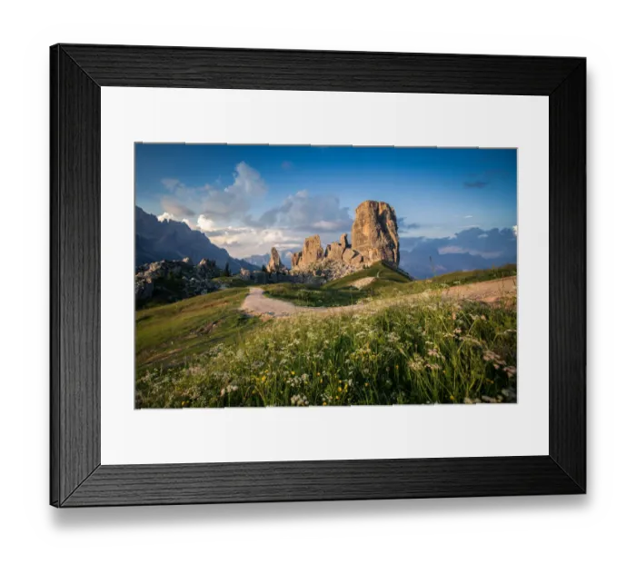 Framed Print : mountain peaks cinque torri in the italian dolomites, South Tyrol, Italy