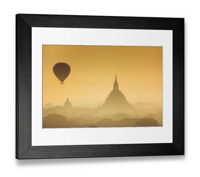 Framed Print : Myanmar, Bagan, air balloon flying over temples Framed Print : Myanmar, Bagan, air balloon flying over temples