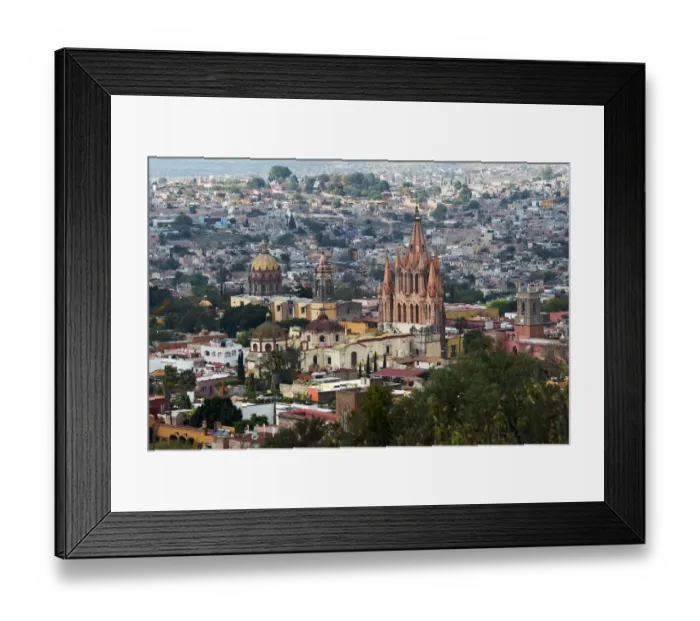 Framed Print : Cityscape with church building rising above other buildings Framed Print : Cityscape with church building rising above other buildings