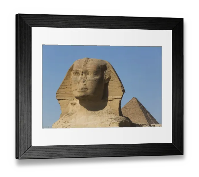 Framed Print : Sphinx (foreground), Pyramid of Mycerinus (background), The Giza Pyramids Framed Print : Sphinx (foreground), Pyramid of Mycerinus (background), The Giza Pyramids