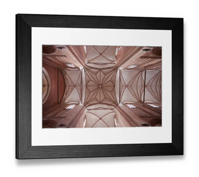 Framed Print : Pattern of ribbed vaulting ceiling, viewed from below at St. Nikolai Church, Wismar, Germany Framed Print : Pattern of ribbed vaulting ceiling, viewed from below at St. Nikolai Church, Wismar, Germany