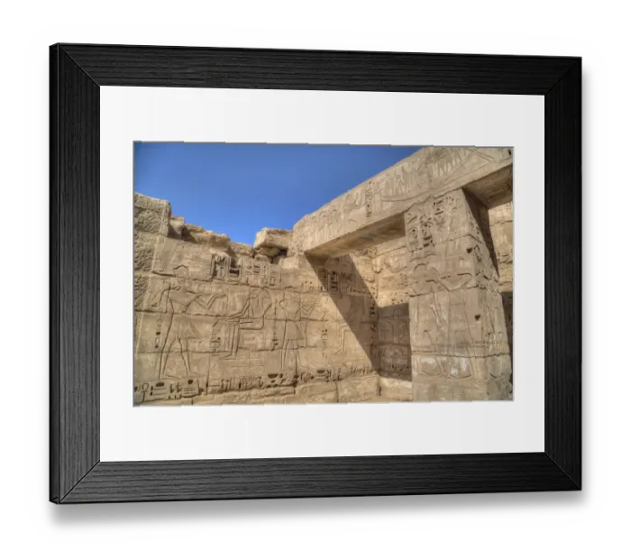 Framed Print : Bas reliefs, Hypostyle Hall, Medinet Habu (Mortuary Temple of Ramses III), West Bank