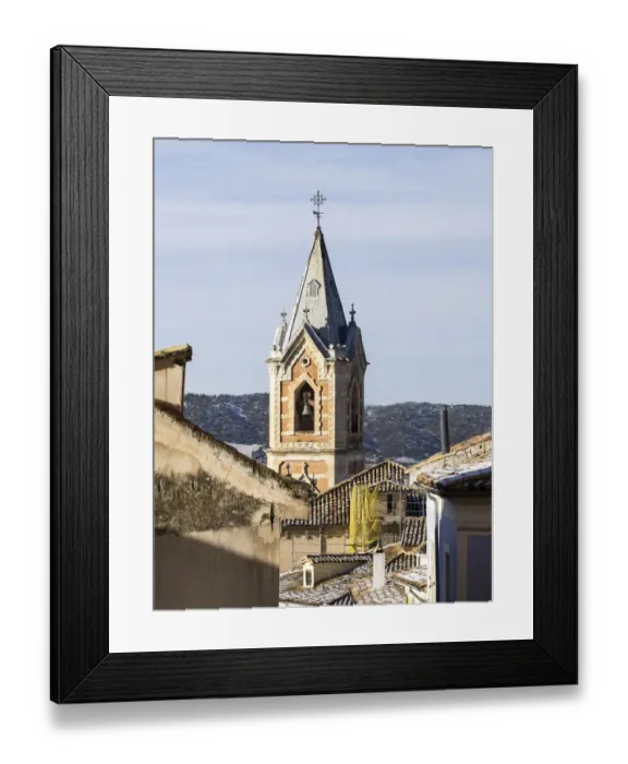 Framed Print : Sight of the Tower of the church of the Salvador in Cuenca, from inside an alley