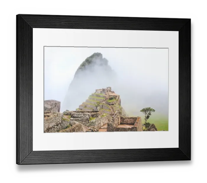 Framed Print : View of Machu Picchu at dawn with fog, Peru Framed Print : View of Machu Picchu at dawn with fog, Peru