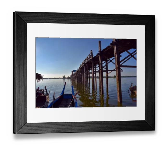 Framed Print : u bein bridge with tourist boat Myanmar Framed Print : u bein bridge with tourist boat Myanmar