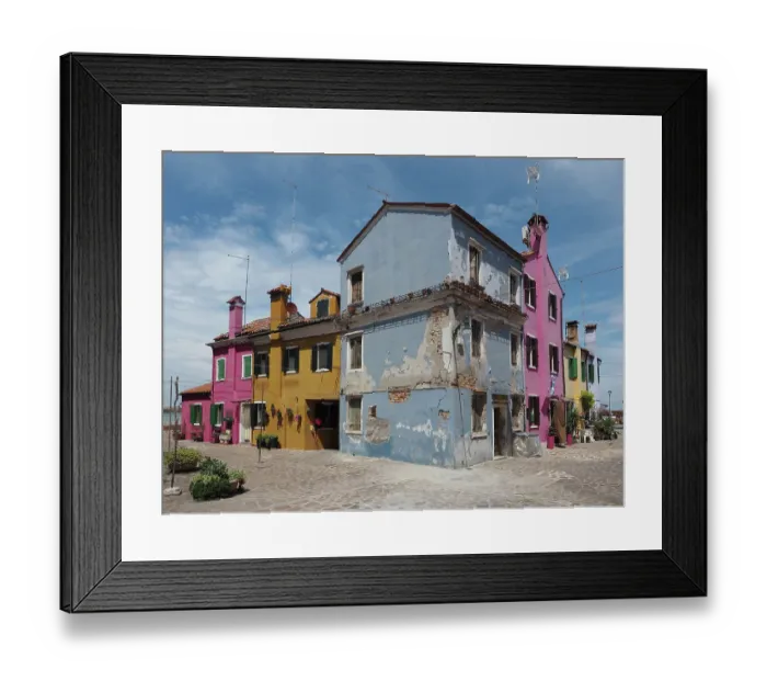 Framed Print : Scene with painted houses in Burano Framed Print : Scene with painted houses in Burano