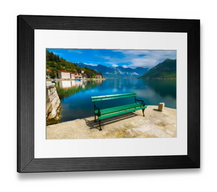 Framed Print : Bench in Perast, Kotor Bay, Montenegro Framed Print : Bench in Perast, Kotor Bay, Montenegro