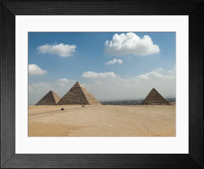 Framed Print : The three great Pyramids of Giza viewed from the edge of the plateau, Egypt Framed Print : The three great Pyramids of Giza viewed from the edge of the plateau, Egypt