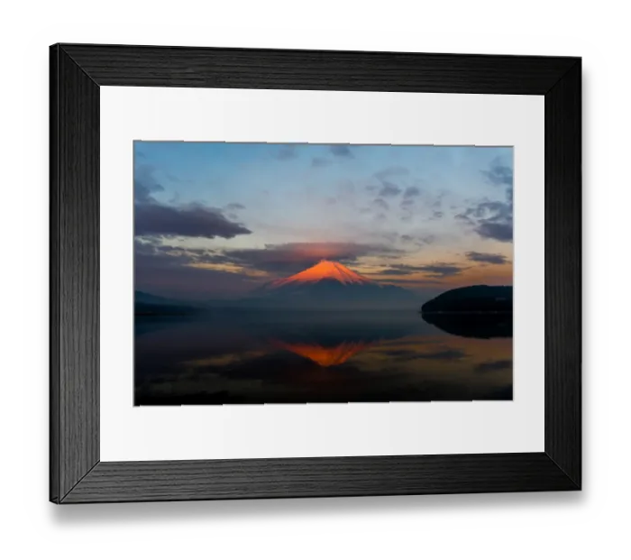 Framed Print : Mt. Fuji. Dawn of Lake Yamanakako. The surface of the lake reflects Mt Framed Print : Mt. Fuji. Dawn of Lake Yamanakako. The surface of the lake reflects Mt