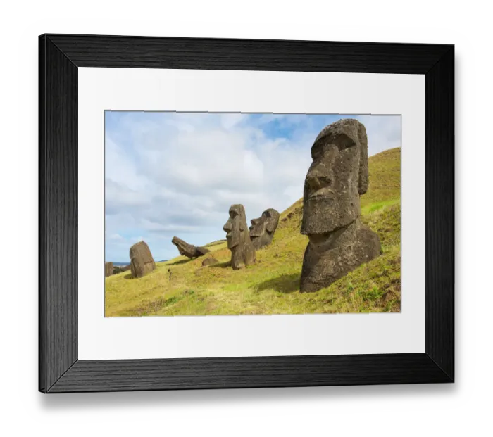 Framed Print : Easter island landscape. Several moai in sunny day