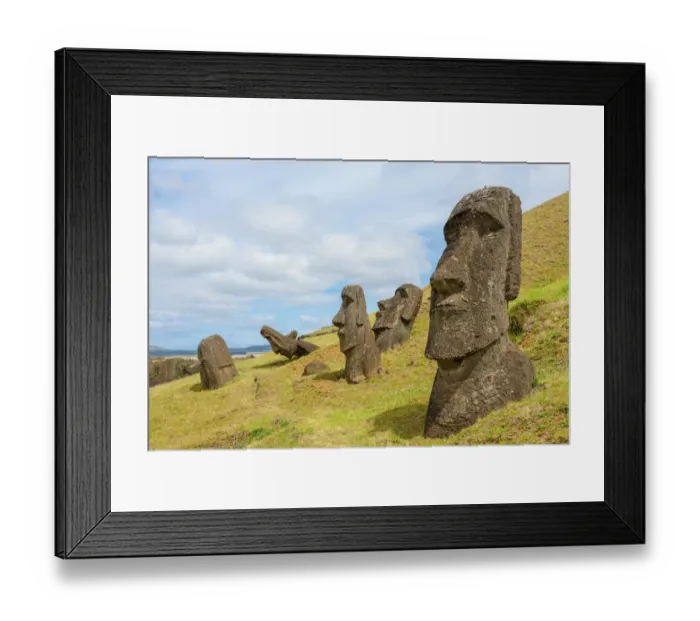 Framed Print : Easter island landscape with moais in Rano Raraku Framed Print : Easter island landscape with moais in Rano Raraku