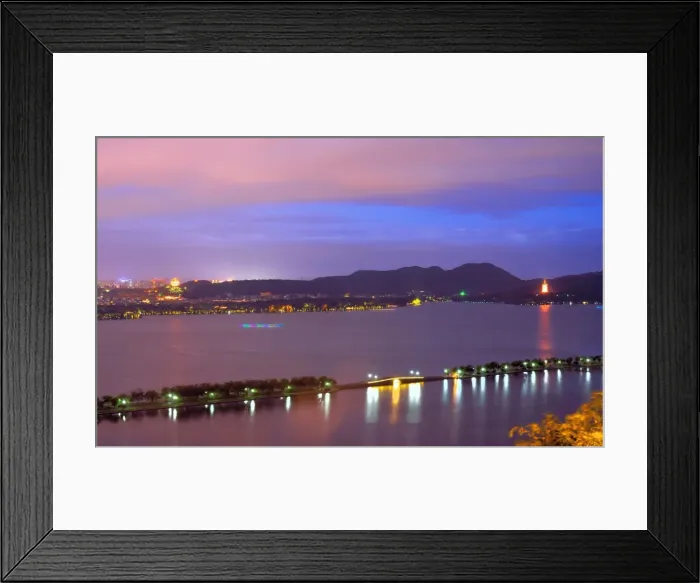 Framed Print : West Lake. High angle night view of West Lake, a world heritage site Framed Print : West Lake. High angle night view of West Lake, a world heritage site