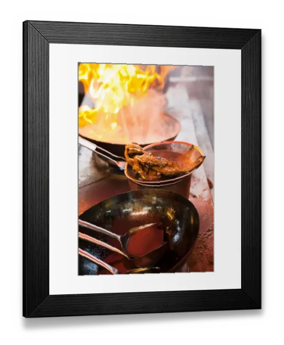 Framed Print : Fish deep-fried in asian wok on the street food stall, Penang, Malaysia Framed Print : Fish deep-fried in asian wok on the street food stall, Penang, Malaysia