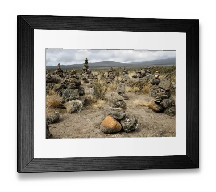 Framed Print : Rocks piled (cairns) on Shira Plateau, Kilimanjaro National Park, Lemosho trail Framed Print : Rocks piled (cairns) on Shira Plateau, Kilimanjaro National Park, Lemosho trail
