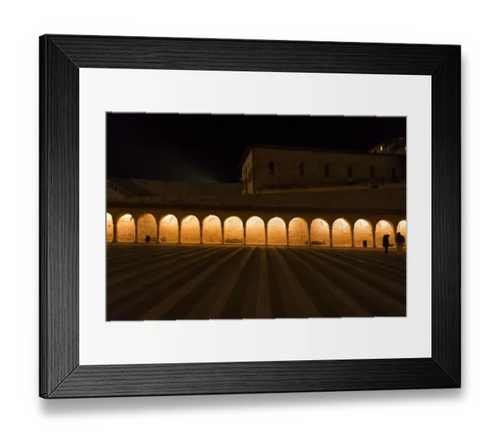 Framed Print : Arches along Piazza San Francesco at night leading to Basilica St. Francis of Assisi Framed Print : Arches along Piazza San Francesco at night leading to Basilica St. Francis of Assisi