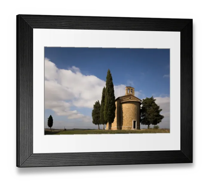 Framed Print : Back of Vitaleta chapel surrounded by Cypress trees, Val d Orcia Framed Print : Back of Vitaleta chapel surrounded by Cypress trees, Val d Orcia