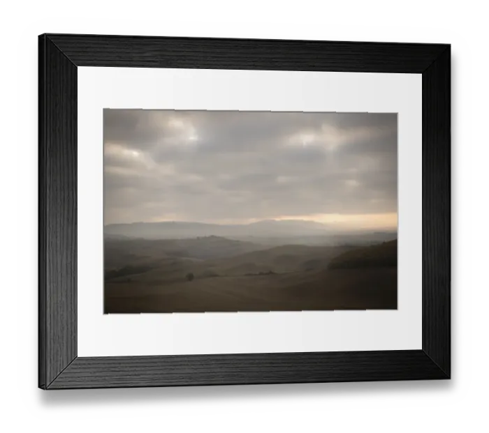 Framed Print : Rolling hills landscape of Val d Orcia during morning haze Framed Print : Rolling hills landscape of Val d Orcia during morning haze