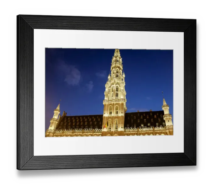 Framed Print : Brussels Town Hall at Grand Place illuminated at night Framed Print : Brussels Town Hall at Grand Place illuminated at night