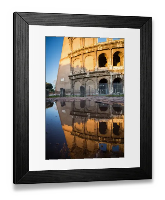 Framed Print : The Colosseum reflected in a puddle at sunrise in Rome, Italy Framed Print : The Colosseum reflected in a puddle at sunrise in Rome, Italy