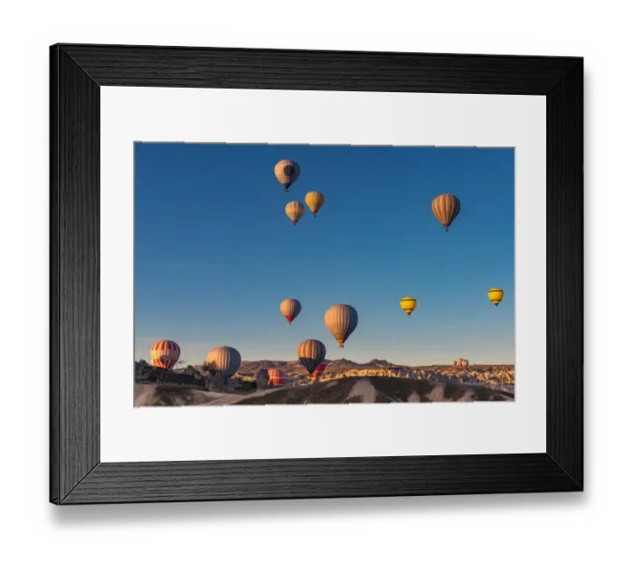 Framed Print : Hot air balloon over cappadocia rock landscape Framed Print : Hot air balloon over cappadocia rock landscape
