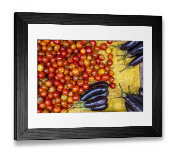 Framed Print : Tomatoes and eggplants for sale on market Framed Print : Tomatoes and eggplants for sale on market