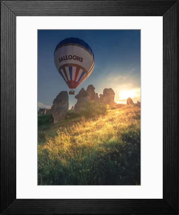 Framed Print : Hot air balloon over cappadocia rock landscape Framed Print : Hot air balloon over cappadocia rock landscape