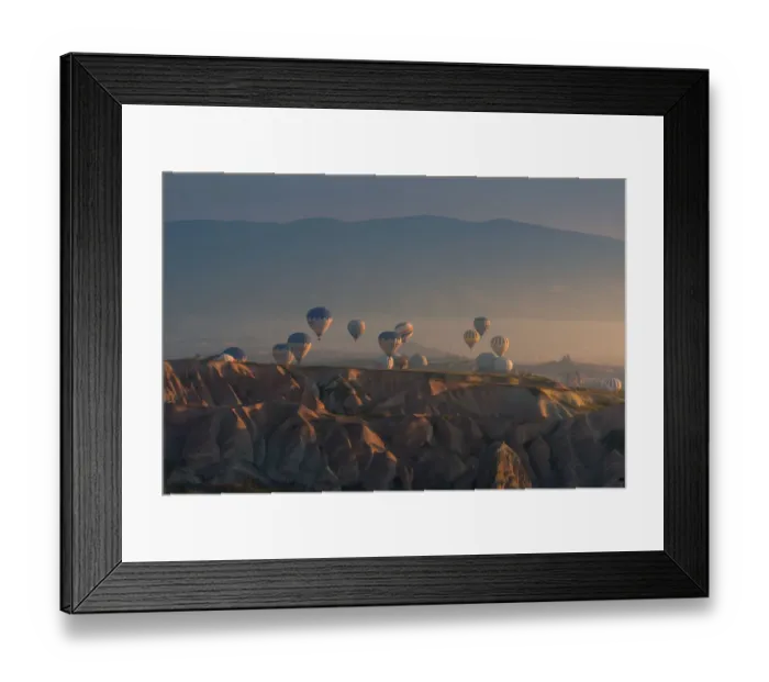 Framed Print : Hot air balloon over cappadocia rock landscape Framed Print : Hot air balloon over cappadocia rock landscape