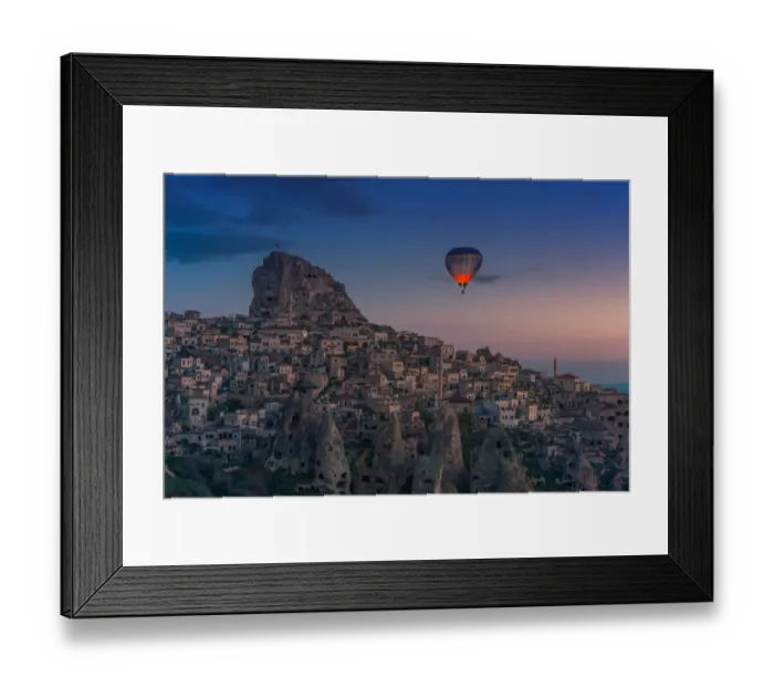 Framed Print : Hot air balloon over Uchisar castle Framed Print : Hot air balloon over Uchisar castle