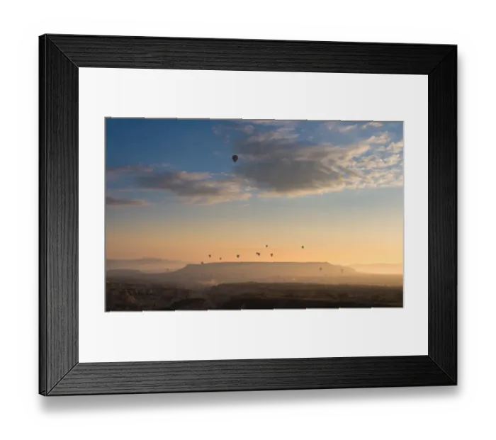 Framed Print : Hot air balloon over cappadocia rock landscape Framed Print : Hot air balloon over cappadocia rock landscape