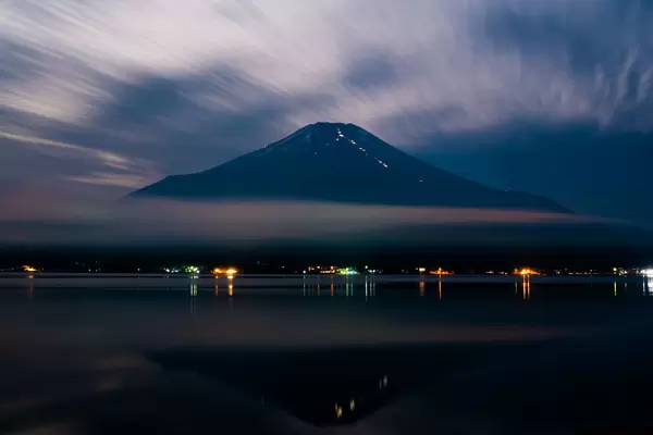 Mt. Fuji. Beautiful scenery in Japan.. Night view from Lake Yamanakako